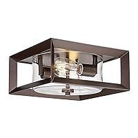 Emliviar Flush Mount Ceiling Light for Bedroom, Kitchen, Square Cage Ceiling Lamp with Clear Glass, Oil Rubbed Bronze Finish, YE277F ORB