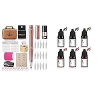 Permanent Eyebrow Makeup Tattoo Pen Kit for Eyebrow Lip Eyeliner Tattoo Machine With 15 pcs Cartridge Needles Microblading and Tattoo Ink Permanent Eyebrow Make up Pigement for Eyebrows Eyeli
