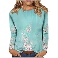 Womens Workout Top, Sexy Floral Print Long Sleeve Crewneck Shirts Casual Fashion Loose Tees Blouses Fall Clothes