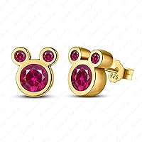 Red Ruby 925 Sterling Silver 14k Yellow Gold Plated Mickey Mouse Stud Earrings