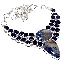 Sodalite, Blue Sapphire Gemstone 925 Sterling Silver Necklace 18