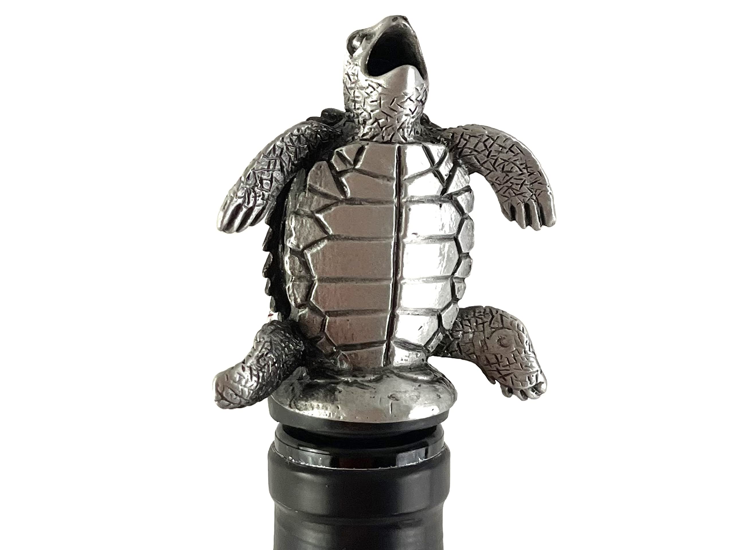 Happy Hour Sea Turtle Wine Pourer, standard, pewter finish