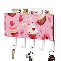 Cupcakes Sweet Food Dessert Key Holder for Wall Decorative Wall Mount Key Organizer Rack Hanger with 5 Hooks