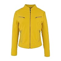 DR200 Ladies Classic Casual Biker Leather Jacket Yellow