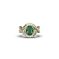 14k Oval Emerald And Diamond Engagement Ring For Women And Girls In 14k Solid Gold/Christmas Gift Ring/Anniversary Ring