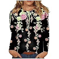 Summer Blouses for Women Crewneck Lightweight Tops Long Sleeve Casual T Shirts Hawaiian Basics Clothes Holiday Outfit