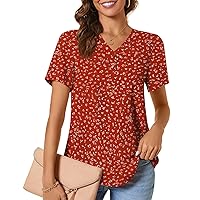 Anydeer Women's Tops Short Sleeve Chiffon Blouses Summer Henley Shirts Dressy Tunics Casual Button Tee