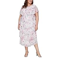 S.L. Fashions Women's Long Scoop Neck Ruffle Tiered Special Occasion Dress (Plus Size)