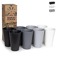 Grow Forward Premium Wheat Straw Cups - Set of 8 Unbreakable BPA Free Reusable Hard Plastic 20 oz Drinking Glasses for Water, Camping, RV - Large Tumblers for Kitchen - Moonlight