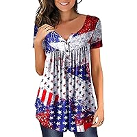 Summer Tops for Women-American Flag T Shirt- 4th of July Shirt- 2024 Spring Casual Printed 3/4 Sleeve Tunic Tops