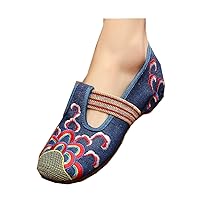 Women and Ladies' The Waves Embroidery Casual Walking Flat Shoes Chinese Cloth Shoe (3 US, Blue)