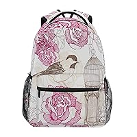 ALAZA Vintage Pink Flower Bird and Cage Unisex Schoolbag Travel Laptop Bags Casual Daypack Book Bag