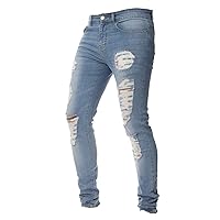 Andongnywell Men's Stretchy Ripped Skinny Biker Jeans Slim Fit Denim Pants Zipper Pencil Pant Trousers