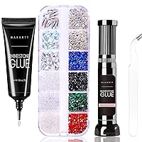 Makartt Nail Rhinestone Glue for Nails, Super Strong Gel Nail Glue for Rhinestones Bundle Nail Rhinestone Glue Kit, 8ml Gel Nail Glue with Brush Precise Pen Tip with Mixed Color Rhinestones
