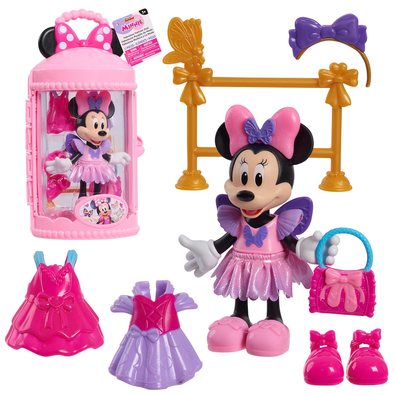 Disney Junior Minnie Mouse Fabulous Fashion Ballerina Doll, 13-piece Doll and Accessories Set, Officially Licensed Kids Toys for Ages 3 Up, Gifts and Presents by Just Play