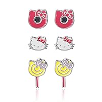 Sanrio Hello Kitty Girls Earrings 3-Pair Set Official License - Set of 3 Hello Kitty Earrings for Girls - Hello Kitty Gifts