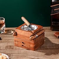 Retro wooden ashtray with wine glass holder, detachable cigar ashtray with drawer storage practical ashtray, suitable for garden bar balcony home office decoration