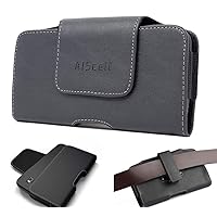 Universal Swivel Clip Holster for Smartphone, Side Load Black Leather Pouch Spring Clip Case for G8 ThinQ,G7 ThinQ,V30, G6,V35 ThinQ with Slim Hybrid Protective Case Cover Clip