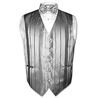 Men's Dress Vest & BOWTie SILVER GREY Color Woven Striped Design Bow Tie Set