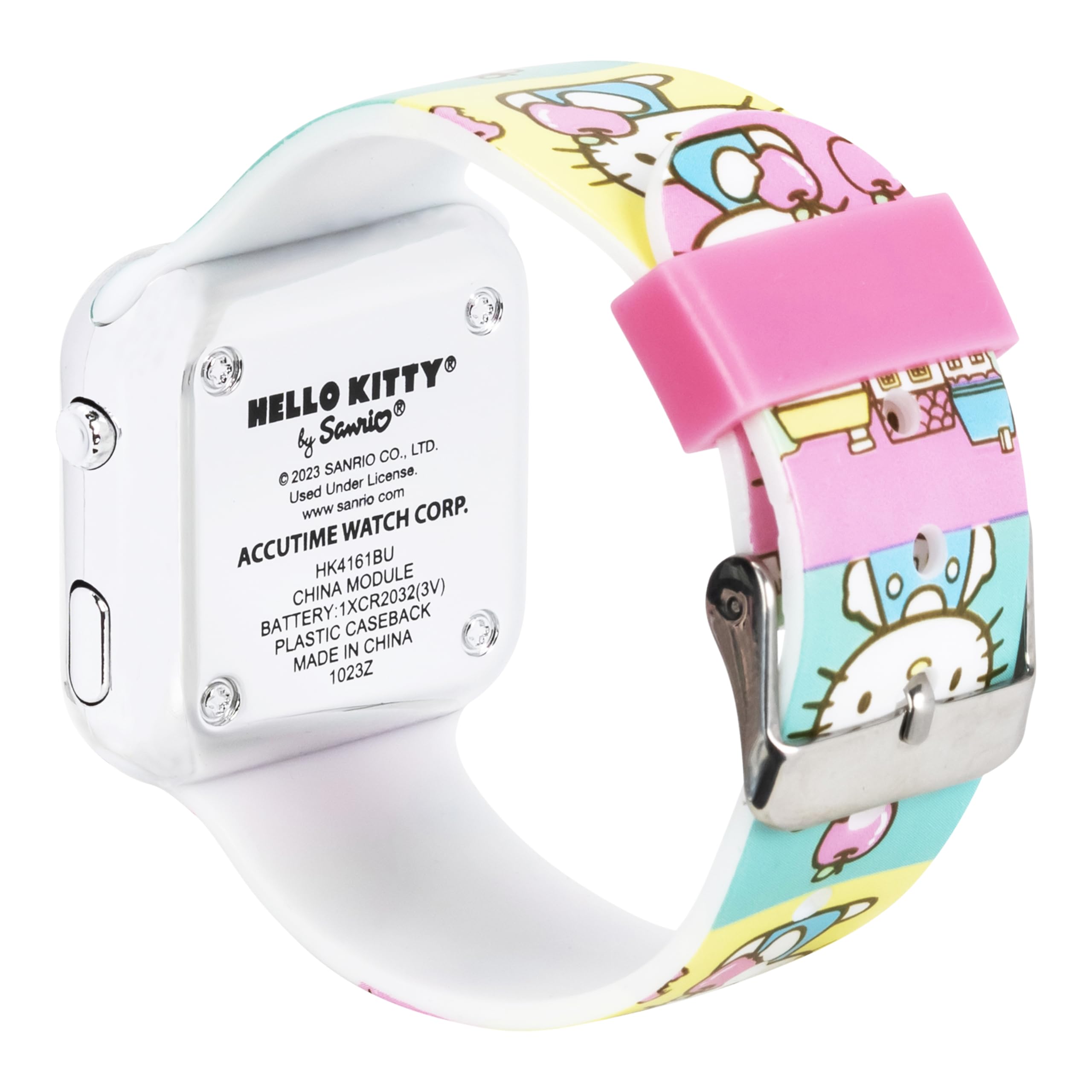 Accutime Hello Kitty Digital LED Quartz Kids Pink and White Watch for Girls with White Hello Kitty and Friends Band Strap (Model: HK4147AZ)