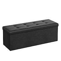 SONGMICS 43 Inches Folding Storage Ottoman Bench, Storage Chest, Footrest, Coffee Table, Padded Seat, Faux Leather, Holds up to 660 lb, Black ULSF701