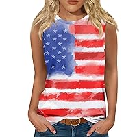 Women's Sleeveless Top Independence Day USA Flag Star Printed Tank Top Vintage Fashion Going Out Casual Shirt