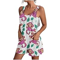 Women's Short Overalls 2024 Summer One Piece Outfits Casual Adjustable Strap Loose Bib Shortalls Jumpsuit Rompers