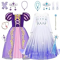 Girls Purple Princess Costume with White Princess Dress Up Costume Halloween Cosplay 2 Sets, 3T/100