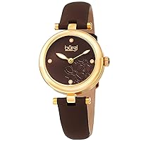 Burgi Women's BUR197 Diamond Accented Flower Dial Watch - Comfortable Leather Strap - in a Gift Box