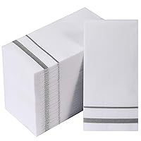 [200 Pack] Disposable Guest Towels Paper Hand Towels, Decorative Bathroom Hand Napkins for Kitchen, Parties, Weddings, Dinners or Events, White and Silver