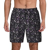 Purple Black Goth Spooky Mens Swim Trunks with Compression Liner Swimsuit Bathing Suit Quick Dry Cargo Pocket Mens Swimming