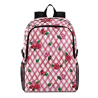 ALAZA Red Roses on Red Stripes Plaid Lightweight Backpack for Daily Shopping Travel