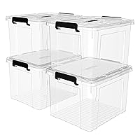 Plastic Storage Bin Box Organizing Container with Lid and Secure Latching Buckles, Clear, 95Qt x 4, Pack of 4