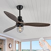 Ceiling Fans with Lights and Remote, 52In Industrial Outdoor Rustic Ceiling Fan with Light Modern Bedroom Black 3 Blade Wood Ceiling Fan for Outdoor Patio,Living Room