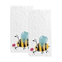 Hand Bath Towels for Bathroom Set of 2 Cute Honey Bee Pink Flowers Bouquet Shower Towel Water Absorbent Soft Microfiber Face Body Towel Kitchen Gym Spa Salon 30x15Inches