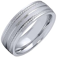 14K White Gold Mens Wedding Band 6mm Satin Braided Comfort Fit