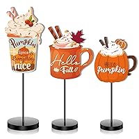 3 Pcs Fall Thanksgiving Wood Table Decor Tall Standing Wooden Table Centerpiece Wooden Mug Pumpkin Maple Leaf Table Signs Rustic Table Topper Sign for Thanksgiving Harvest Farmhouse Decorations