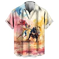 Novelty Bullfighting Button Down Shirt Funny Bull Riding Graphic Hawaiian Shirt