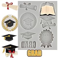 Graduation Fondant Molds Grad 3D Silicone Molds Bachelors Cap Scroll Book Molds For Cake Decorating Cupcake Topper Candy Chocolate Gum Paste Polymer Clay