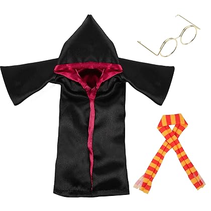 Christmas Elf Doll Accessories Wizard Accessories Set 3PCS Wizard Christmas Doll Clothing Accessories Including Wizard Theme Robe Scarf and Glasses for Elf Doll