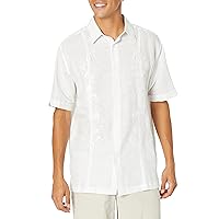Cubavera Men's Short Paisley Embrroidered Panel Linen-Blend Sleeve Button-Down Shirt