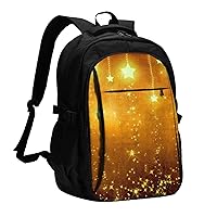 Travel Laptop Backpack Business Backpack for Men Women Yellow Brown Stars Travel Backpack with USB Charging Port