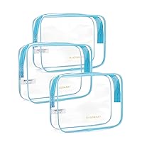 BAGSMART Clear Toiletry Bag, 3 Pack TSA Approved Travel Toiletry bag Carry on Travel Accessories Bag Airport Airline Quart Size Bags Water Repellent Makeup Cosmetic Bag for Women (Blue-3pcs)