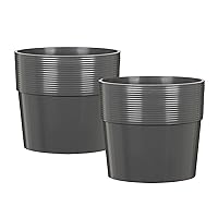 Scheurich 2X Groove 9.6, Planter/Flower Pot/Plant Pot, Round, Colour: Nero, Made with Recycled Plastic, 8 Years Guarantee, for Indoor use