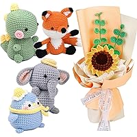 Jmuiiu Animal Crochet Kit Including Crochet Hook, Yarn Balls, Needles, Instructions,Sunflower Crochet Bouquet Kit,Beginner Crochet Starter Kit for Complete Beginners