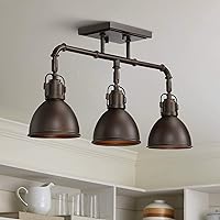 Pro Track Wesley 3-Head Ceiling Track Light Fixture Kit Spot-Light Directional Adjustable Brown Oil Rubbed Bronze Finish Metal Farmhouse Rustic Kitchen Bathroom Living Room Dining Hallway 25