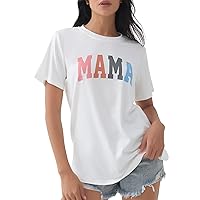 Mama Shirt Mom Letter Print Tops Mother's Day Shirts Gift Casual Tee Loose Fit Short Sleeve T Shirts