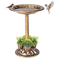 Bird Bath for Outside with 4 Removable Flower Planters 28in Polyresin Lightweight Vintage Birdbath for Outdoors Stake Standing Bowl and Water Feeder Yard Garden Decor Bronze