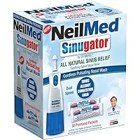 NeilMed Sinugator Cordless Pulsating Nasal Wash Kit with One Irrigator, 30 Premixed Packets and 3 AA Batteries