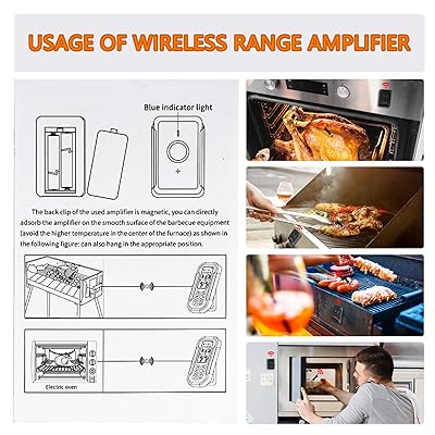 Wireless Meat Thermometer,IP67 Waterproof Meat Probe,200FT Digital Cooking  Food Thermometer for Grill BBQ Oven Smoker Kitchen